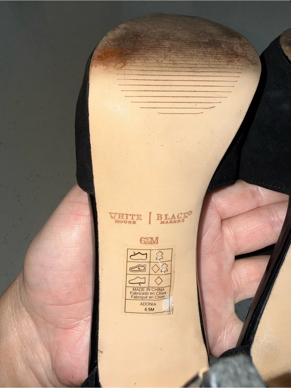 White House Black Market Black Suede High Heel Sandals with Gold Chain Accent